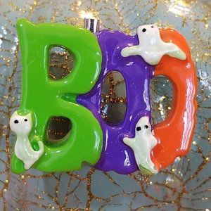 Colorful Plastic BOO with ghosts Halloween Pin